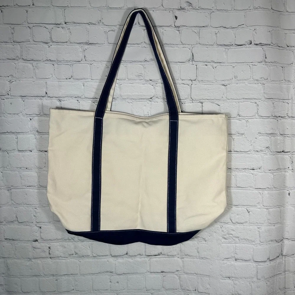 Gameday Social Apparel Co Canvas Tote Bag Navy‎ Blue Cream Zipper Top Boat Bag